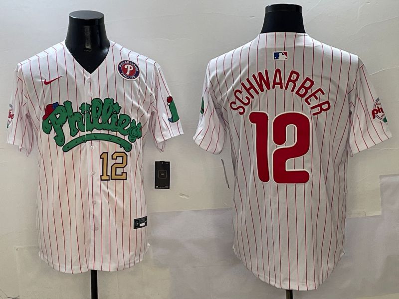 Men Philadelphia Phillies #12 Schwarber White Stripe Fourth generation Joint Name Nike 2025 MLB Jersey style 5->philadelphia phillies->MLB Jersey
